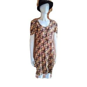 Vintage 90s Dress 5 Grunge Gathered Back Button Front Preppy Cottagecore Cute